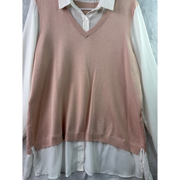 Chic & Effortless: Adrianna Papell 2-in-1 Pink & White Layered Blouse – XL - Picture 6 of 7
